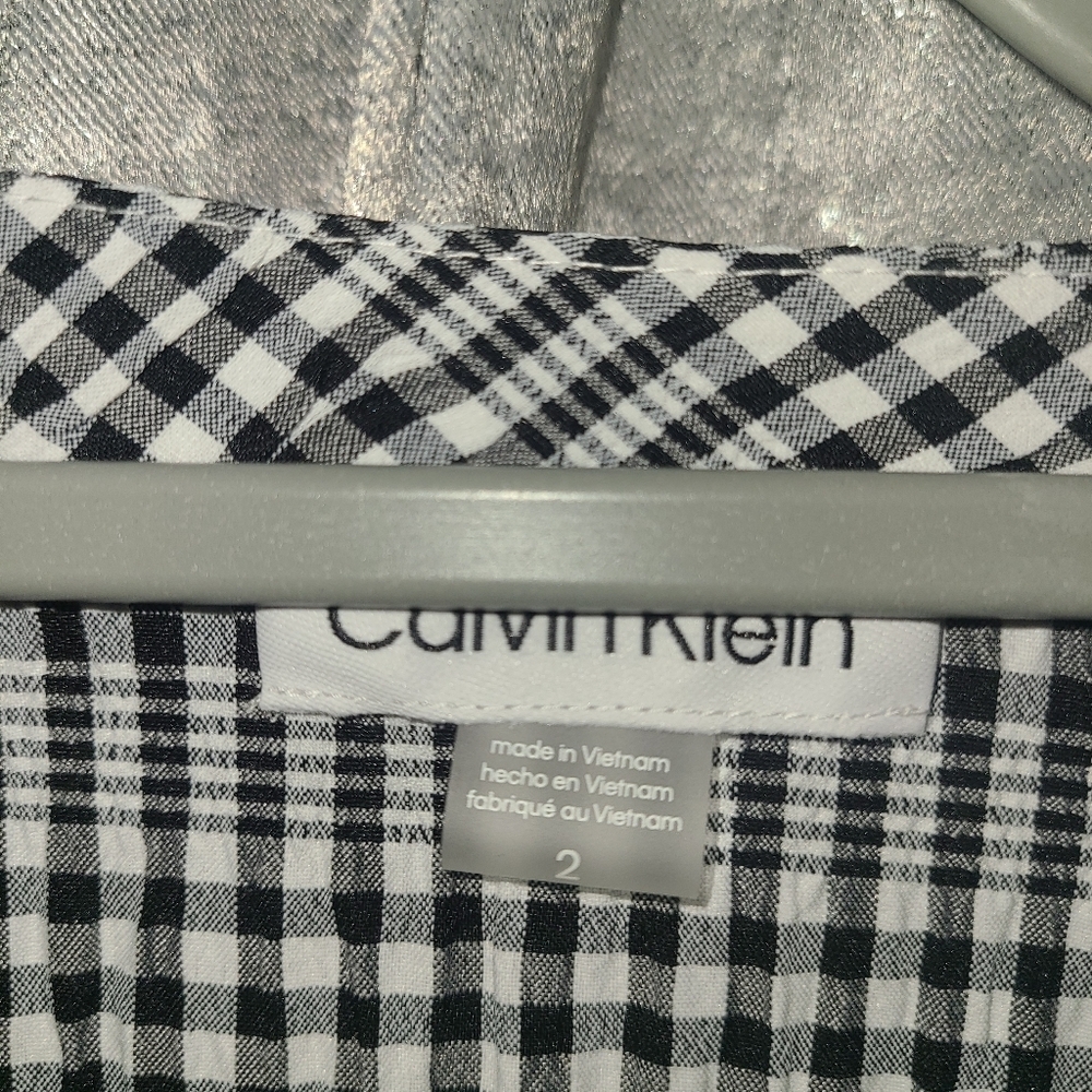 Calvin Klein Gingham Print Gauze Dress with‎ Puff sleeves NEW Size 2 - Picture 11 of 16